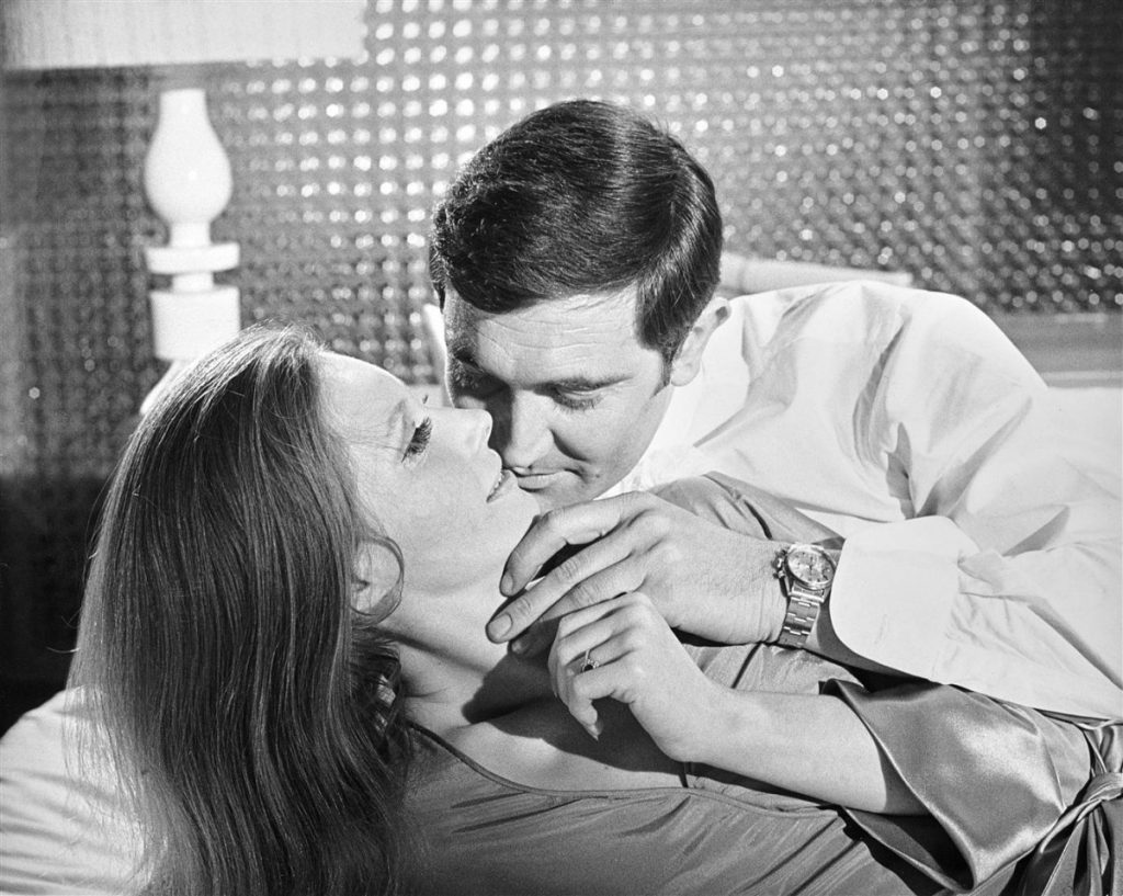 A love scene from ‘On Her Majesty’s Secret Service,’ the James Bond epic starring George Lazenby from 1969 in which he wears the Reference 6238 Rolex now up for auction at Artcurial’s July 18 sale