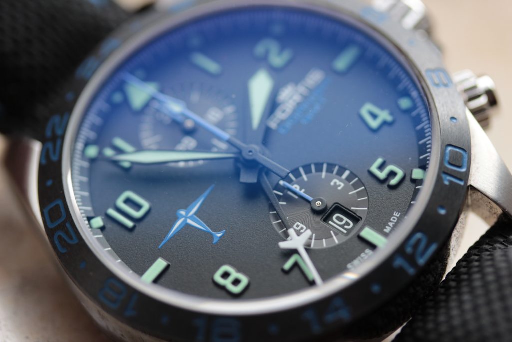 Fortis Dornier GMT chronograph raised index numbers